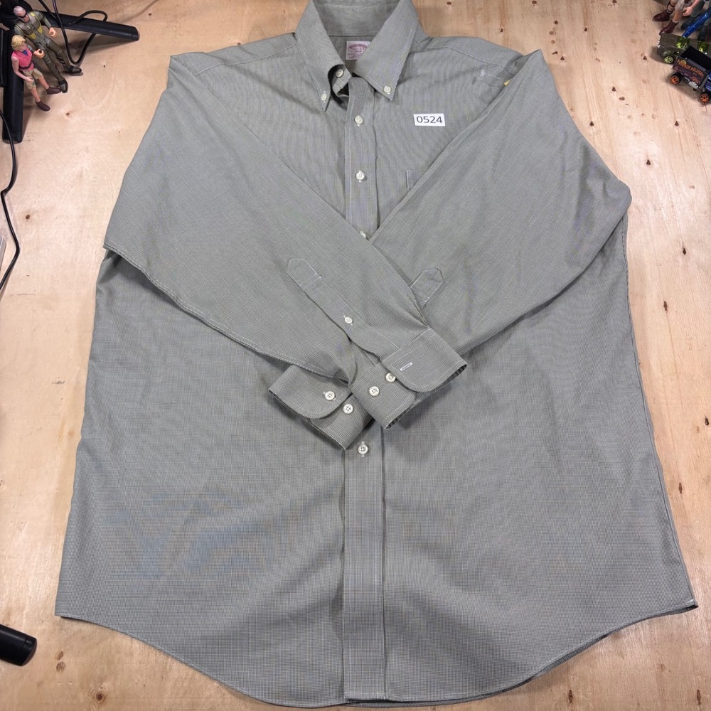 Brooks Brothers 346 Mens 16.5 2/3 Green Micro Houndstooth Non Iron Cotton Shirt